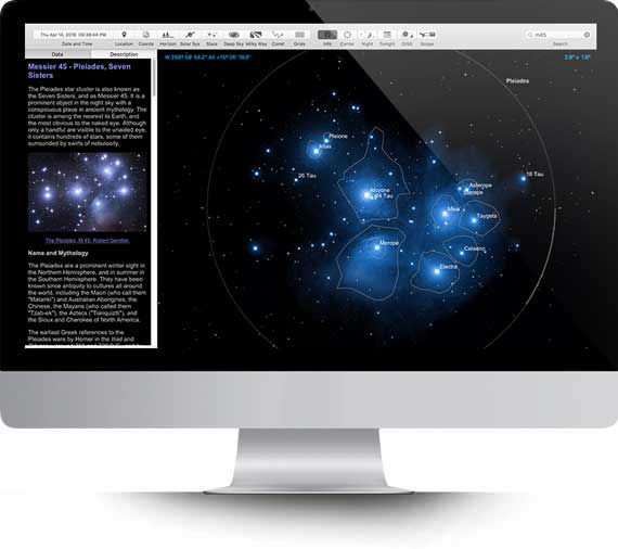 Apple iMac running Starry Night Middle School software showing a planet Saturn simulation