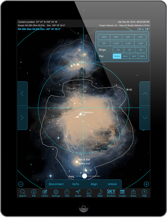 SkySafari 5 on iPad with Telescope Control